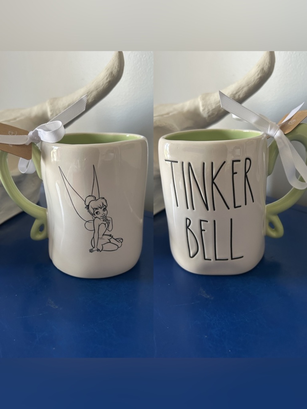 Rae Dunn Disney Peter Pan Tinker Bell Double Sided Mug with Fairy Wing Handle